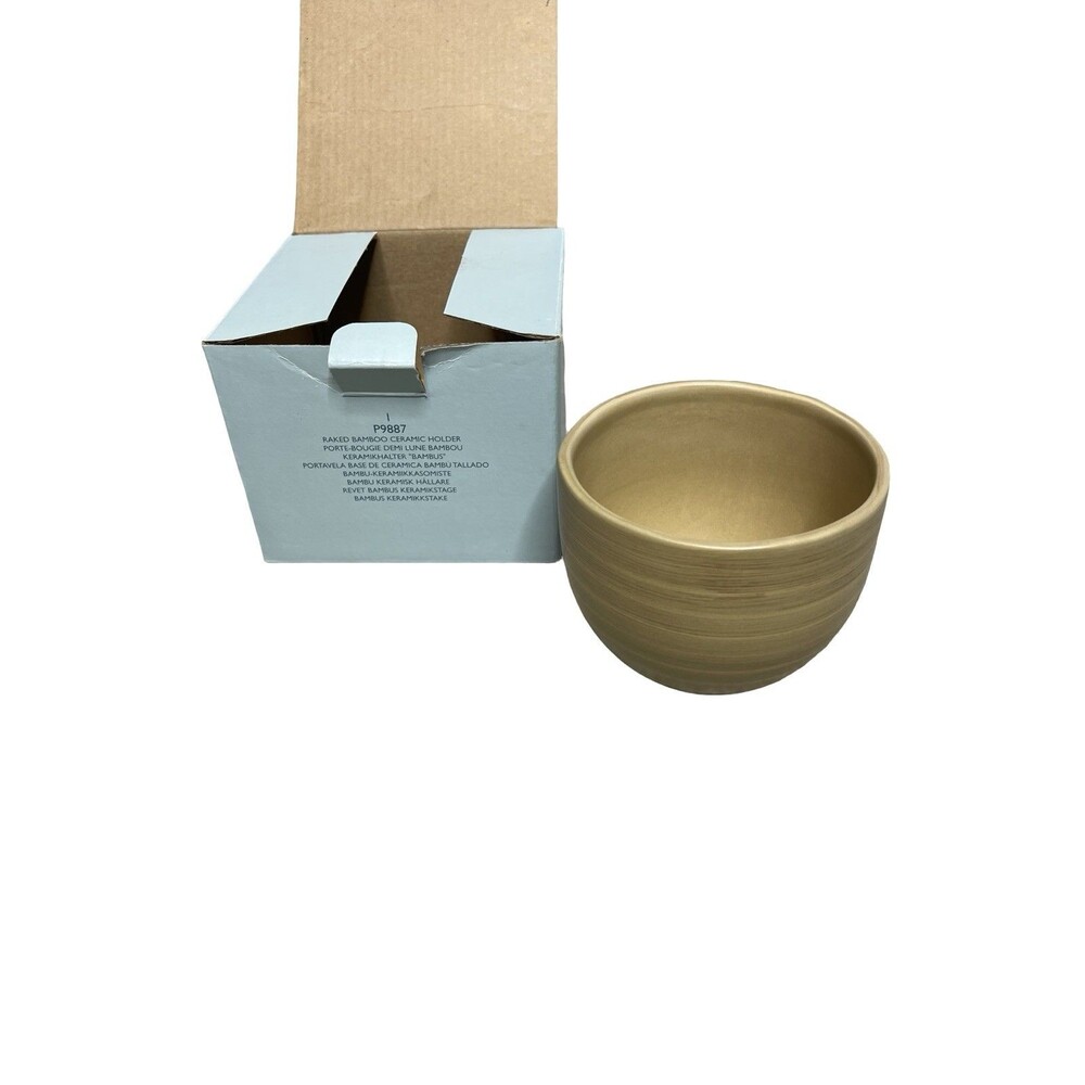 Partylite Raked Bamboo Ceramic Candle Holder #P9887 With Box boho fall autumn